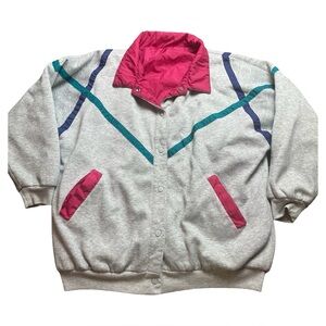 Reversible 1980s Vintage Thick Windbreaker / Fleece Jacket Size L